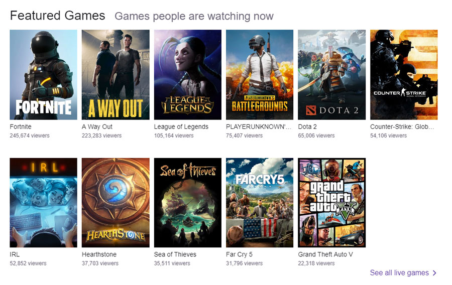 twitch gaming categories