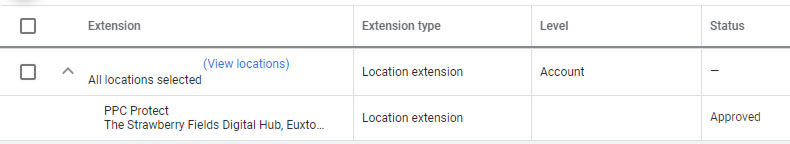 location extension approved