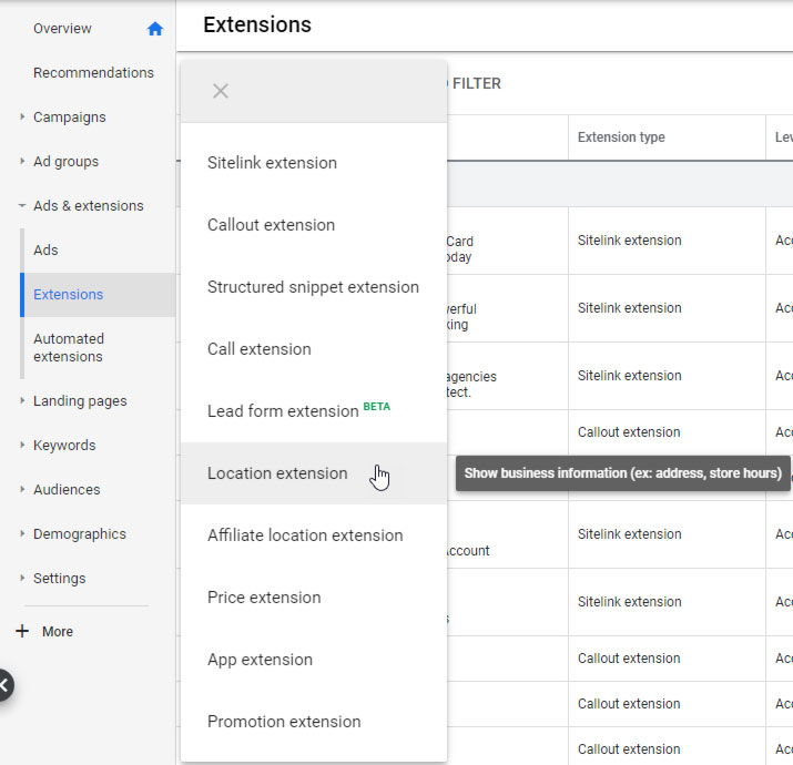 add location extension