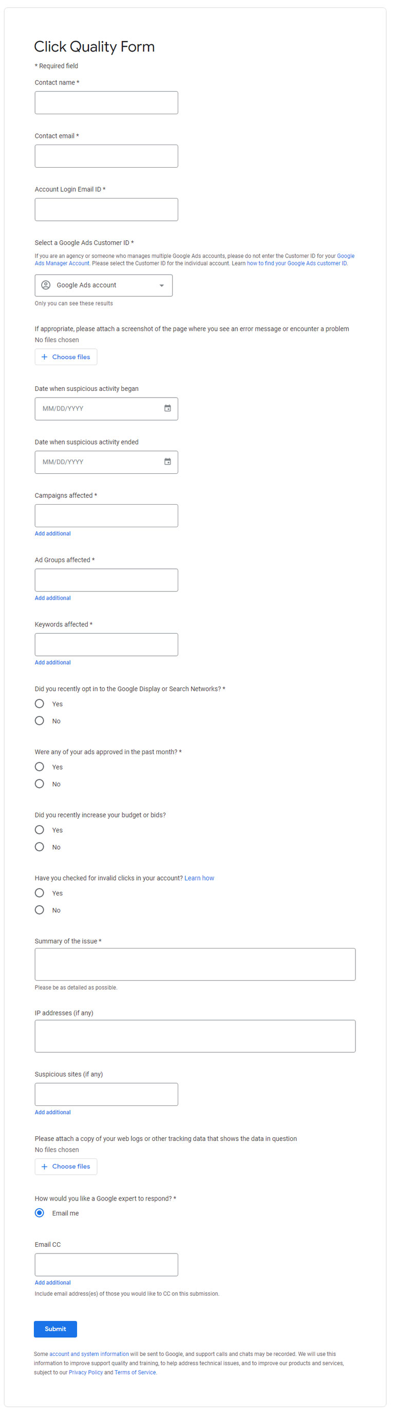 google ads refund form