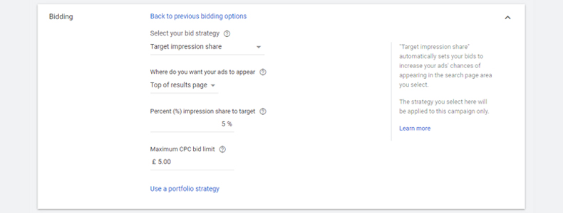 target impression share bidding google