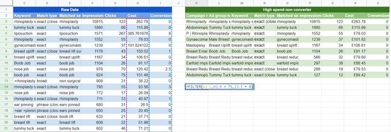 filter formula sheet