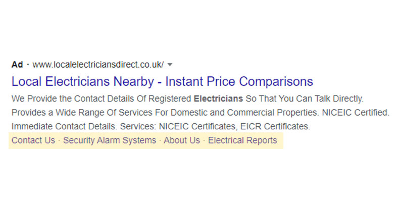 ppc search sitelink extension